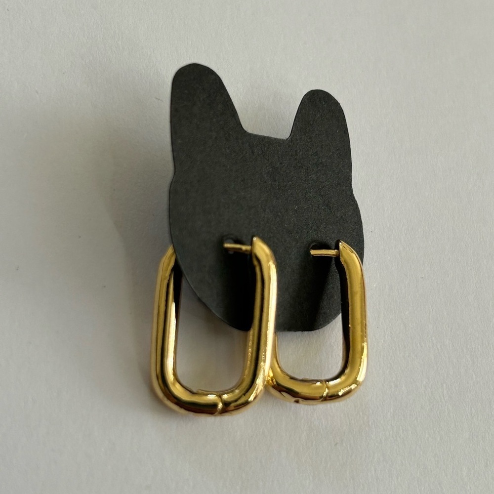 Gold Rectangular Hoop Earrings - Picture 2 of 3